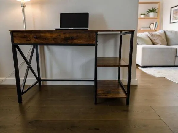 Illustration numéro 3 du produit Console, bureau vintage en bois avec cadre noir