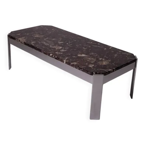 Illustration numéro 3 du produit Table basse en marbre Breccia et chrome, France 1980