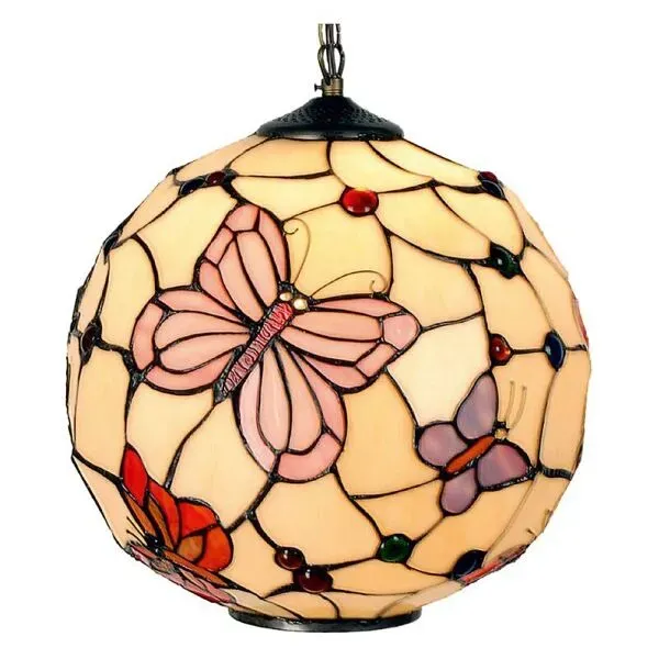 Illustration numéro 3 du produit Lampe à suspension ronde Tiffany avec papillons