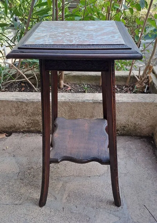 Illustration numéro 3 du produit Sellette haute guéridon Art nouveau Bois marron vernissé marbre France 20'S Décoration vintage rétro