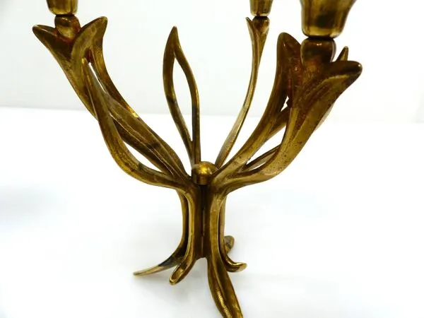 Illustration numéro 3 du produit Paire de chandeliers tripodes à trois feux en laiton, décor floral organiqu