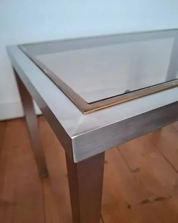 Illustration numéro 3 du produit Table Basse Hollywood Regency - Chrome & Laiton - Style Guy Lefèvre -