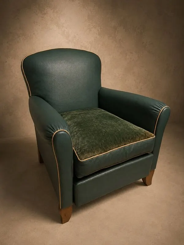 Illustration numéro 3 du produit Fauteuil club en simili-cuir et noyer