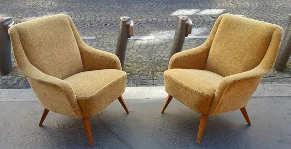 Illustration numéro 3 du produit Fauteuil club danois accoudoir vague années 50/60 jaune beige