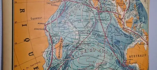 Illustration numéro 3 du produit Carte scolaire vintage, océan indien