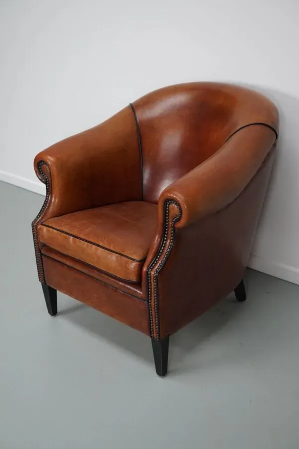 Illustration numéro 3 du produit Fauteuil club vintage hollandais en cuir couleur cognac