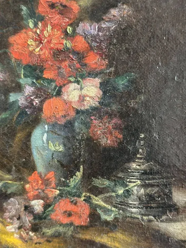 Illustration numéro 3 du produit Nature morte miniature, peinture à l’huile signée du XIXe siècle, école fra