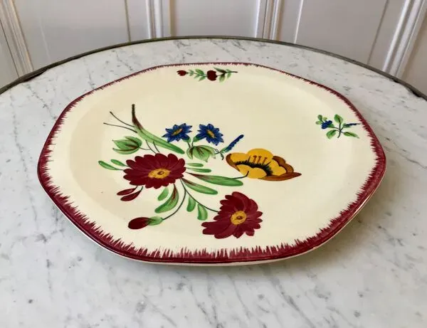 Illustration numéro 3 du produit Plat à tarte Pexonne peint à la main modèle ''Ophélia'' années 40