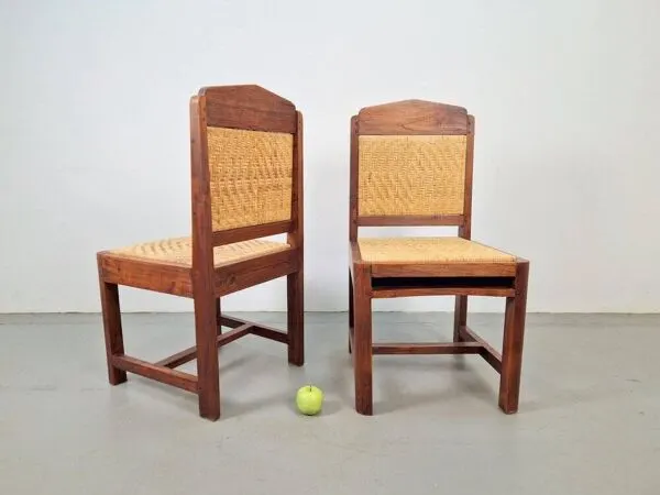 Illustration numéro 3 du produit Chaises en chêne et en osier tressé de l'École de La Haye Art Déco néerlandaise, années 1930, ensemble de 2