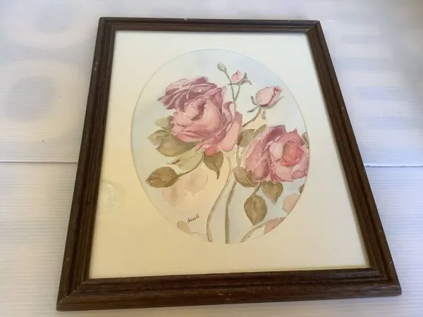 Illustration numéro 3 du produit Tableau bouquet de roses aquarelle signée