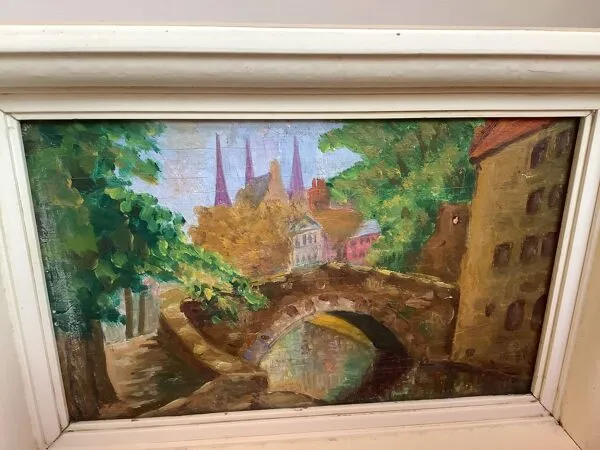 Illustration numéro 3 du produit Mini tableau de Bruges Belgique huile sur panneau de bois
