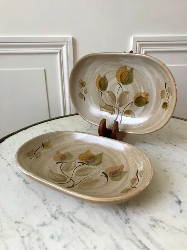 Illustration numéro 3 du produit Paire de raviers en grès / céramique niderviller doria ste radegonde peint à la main années 70