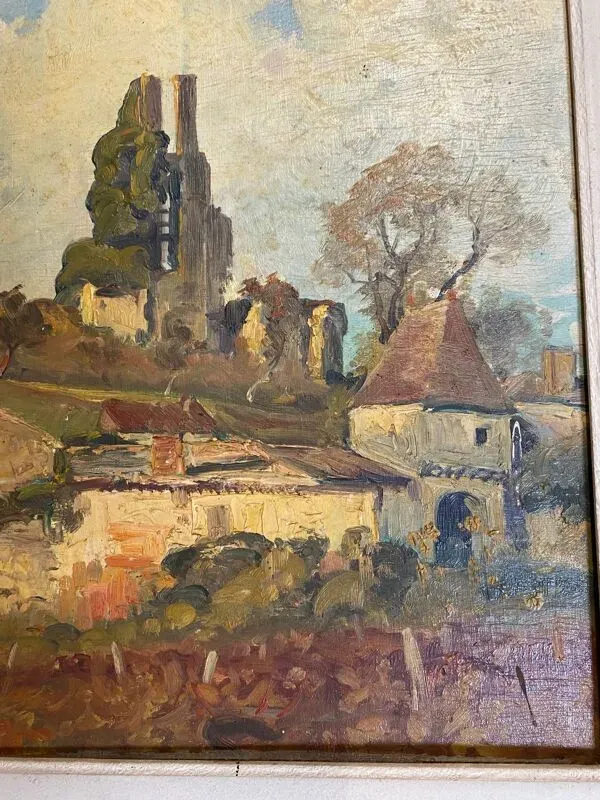 Illustration numéro 3 du produit Ferme basque peinture huile signée marcel poissonnié début xxème avec cadre