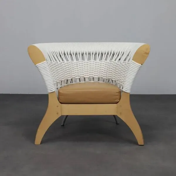 Illustration numéro 3 du produit Fauteuil italien fabriqué à la main par Driade en bois, corde et cuir, Italie, années 1990
