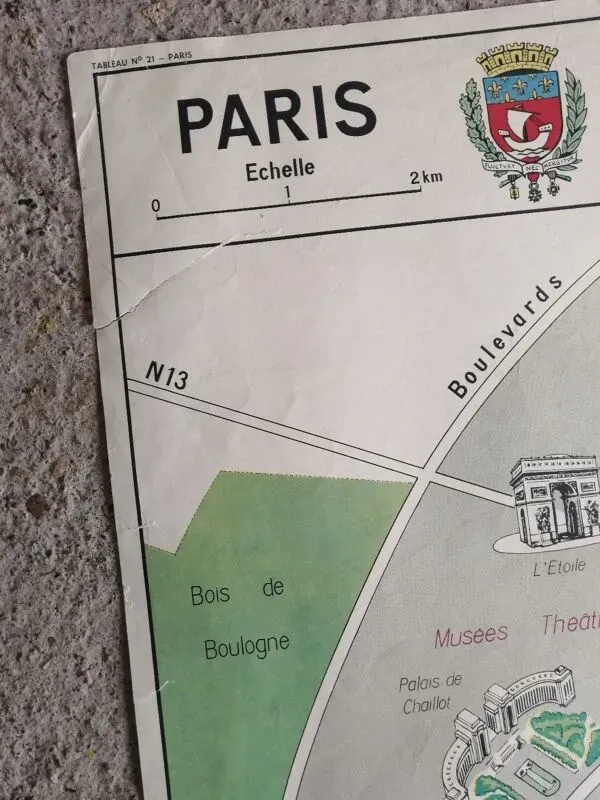 Illustration numéro 3 du produit Carte scolaire vintage mdi France Paris Région parisienne