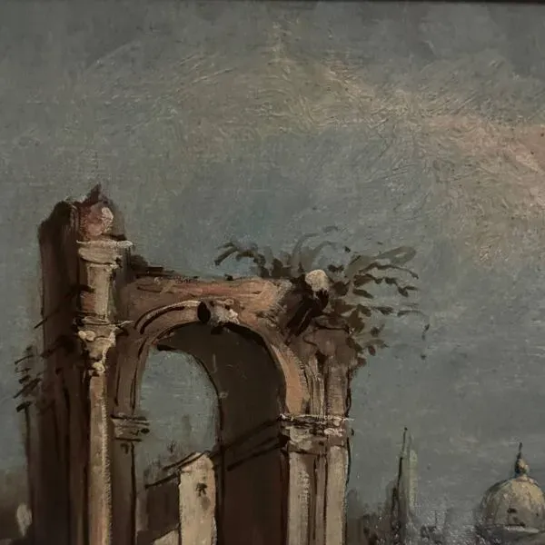 Illustration numéro 3 du produit Huile sur panneau représentant un port début XXe