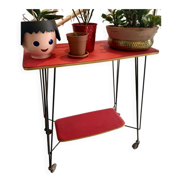 Illustration numéro 3 du produit Desserte / console vintage Formica rouge - années 50/60