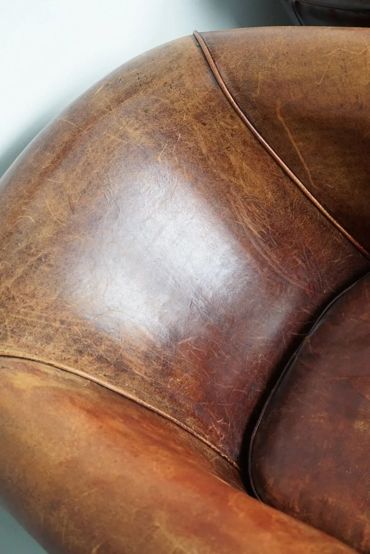 Illustration numéro 3 du produit Fauteuil club vintage hollandais en cuir couleur cognac, lot de 2