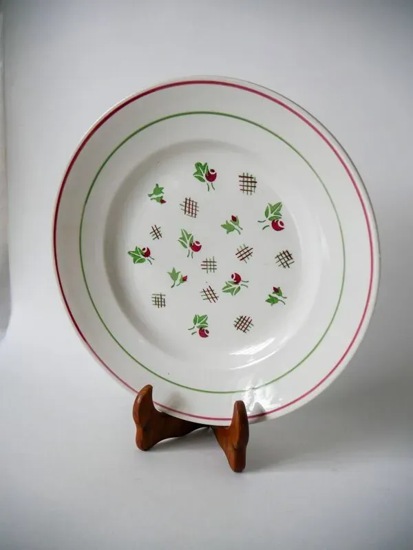Illustration numéro 3 du produit Plat rond digoin sarreguemines rose et vert 1940