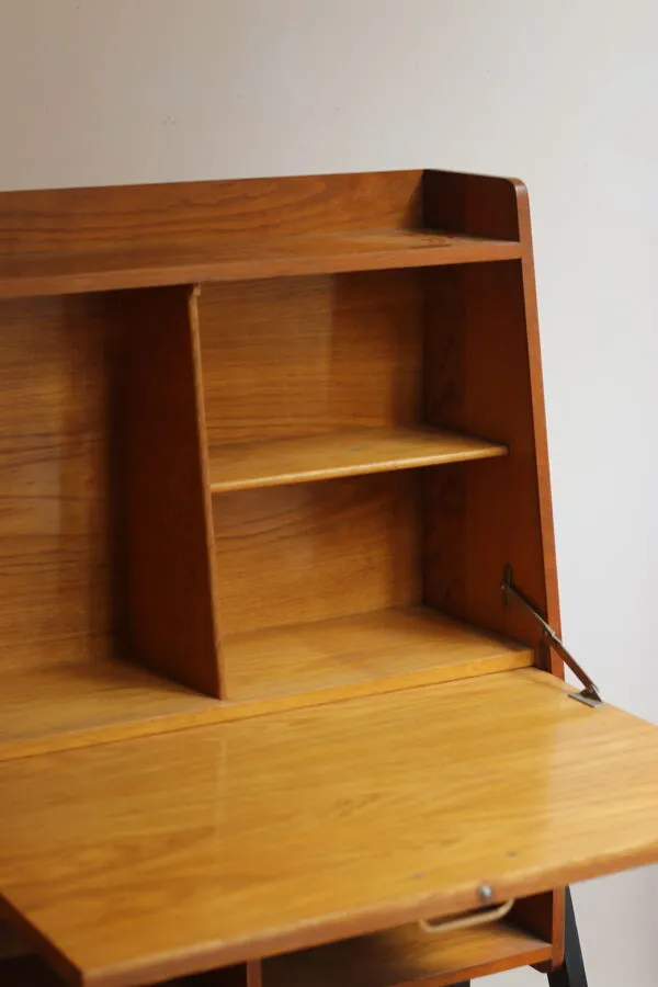 Illustration numéro 3 du produit Secrétaire vintage années 60 en placage de chêne avec abattant