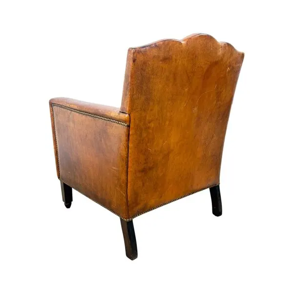 Illustration numéro 3 du produit Fauteuil Moustache Français Antique – Fauteuil Club en Cuir Cognac – Début du 20ème siècle