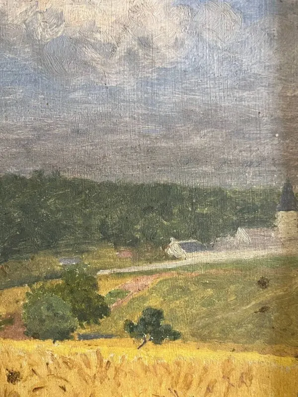 Illustration numéro 3 du produit Tableau HSP ''Paysage aux blés et coquelicots'' post impressionniste 1900