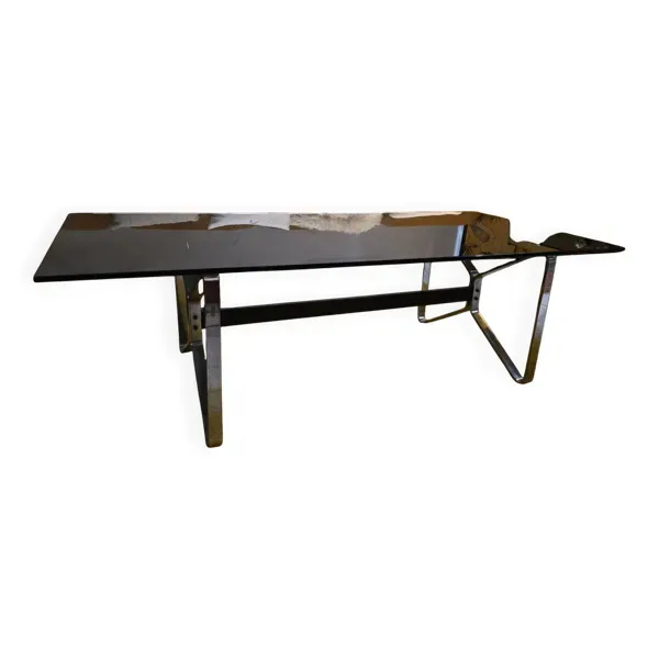 Illustration numéro 3 du produit Table design verre fumé & chrome – Style italien années 70