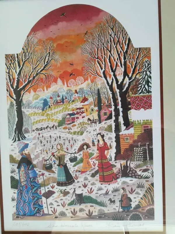 Illustration numéro 3 du produit Lithographie Alain Thomas Scène hivernale Russe
