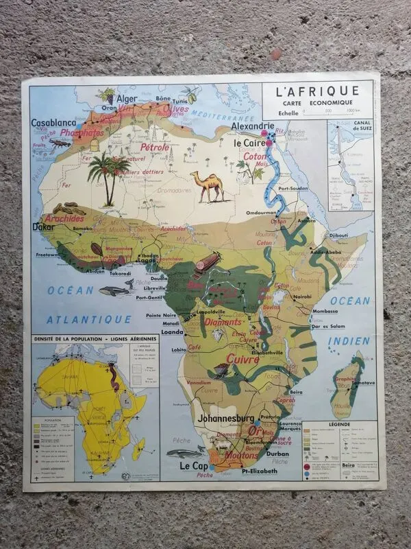 Illustration numéro 3 du produit Carte scolaire vintage mdi: Afrique-Europe économique.