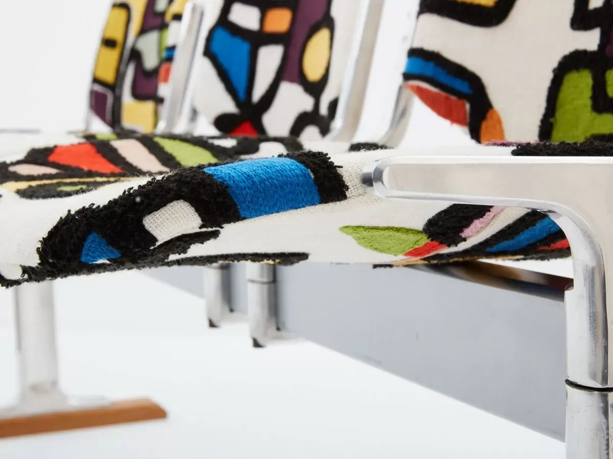 Illustration numéro 3 du produit Giancarlo Piretti pour Castelli banc tissu Pierre Frey 1970