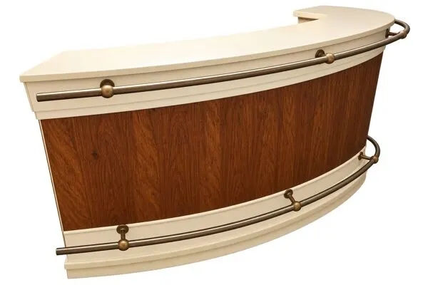 Illustration numéro 3 du produit Bar comptoir arrondi bois et laiton avec plateau verre – 180 cm