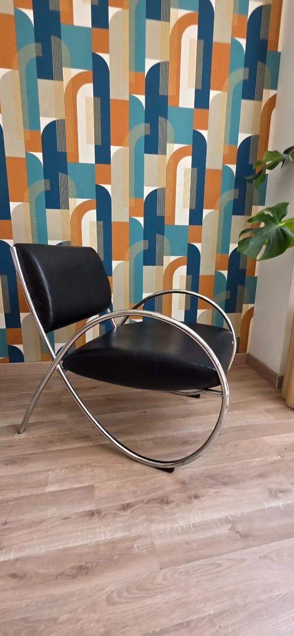 Illustration numéro 3 du produit Fauteuil design vintage tubulaire chromé – Style Bauhaus / années 70-8