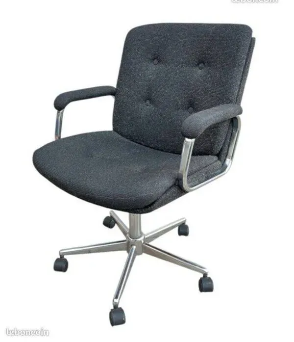 Illustration numéro 3 du produit Fauteuil pivotant en tissu noir chiné et chrome