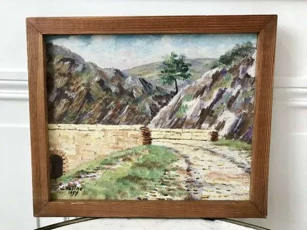 Illustration numéro 3 du produit Tableau huile sur bois paysage vallée de janon signé 1957