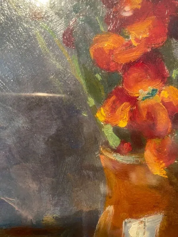 Illustration numéro 3 du produit Tableau ancien, nature morte aux giroflées signée Abel Gay (1877-1961)