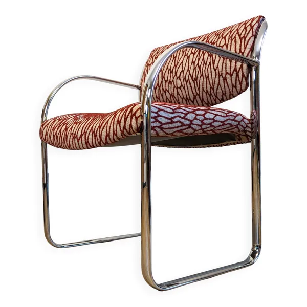 Illustration numéro 3 du produit Fauteuil Strafor vintage en acier tubulaire chromé et tissu organique