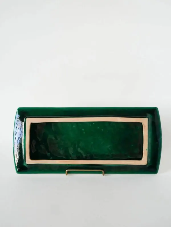 Illustration numéro 3 du produit Plat à cake en barbotine, jaune et verre, 1970