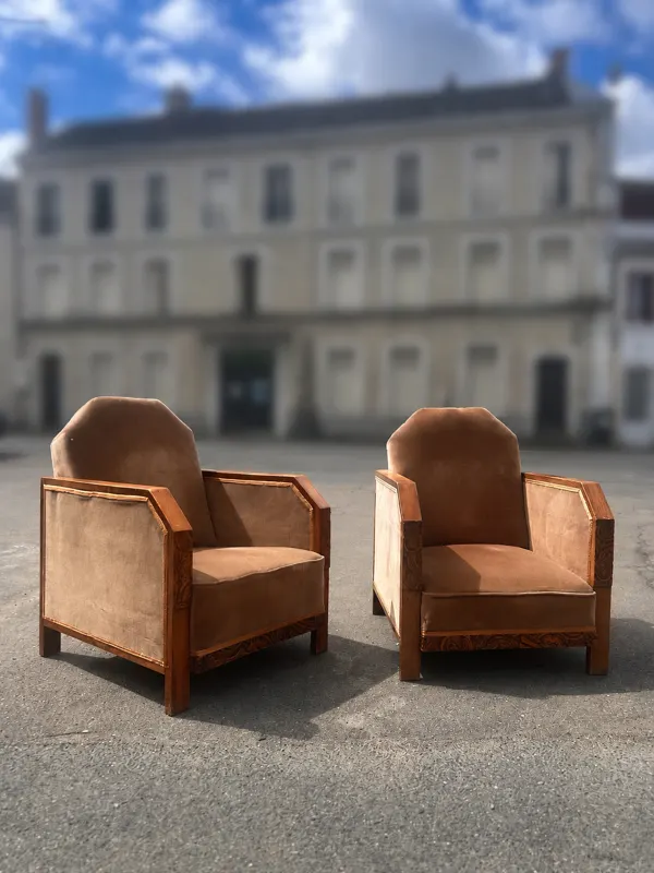 Illustration numéro 3 du produit Paire de fauteuils club Art déco, rénovés