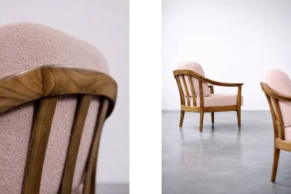 Illustration numéro 3 du produit Vintage Mid-Century Modern Wood&Fabric Armchairs from W. Knoll, Set of 2