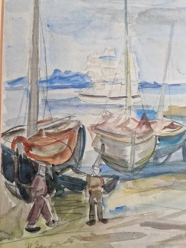 Illustration numéro 3 du produit Henri Epstein (1891-1944) - Aquarelle sur papier - Bord de plage - Signée