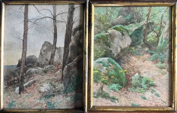 Illustration numéro 3 du produit Tableau 2x Aquarelles Abel Chancel (1847-1917) école de Fontainebleau