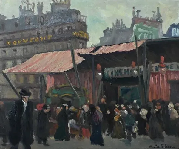 Illustration numéro 3 du produit Tableau « Scène de Rue », de C. Subileau – Début XXe
