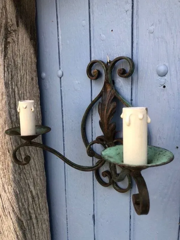 Illustration numéro 3 du produit Art Deco Wrought Iron Wall Sconces: French Tole Twin Arm Lights