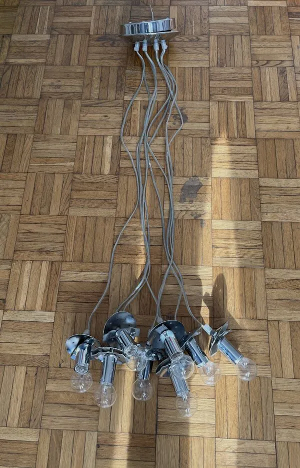 Illustration numéro 3 du produit Suspension vintage années 70 – 8 lumières – métal chromé