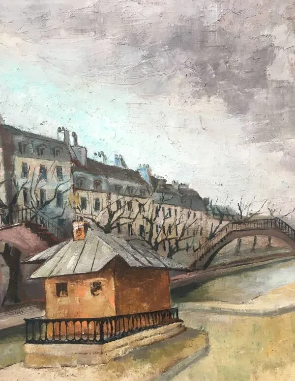 Illustration numéro 3 du produit Tableau hst ''ecluse du canal st martin'' paris vers 1950 - ecole de paris