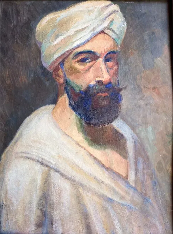 Illustration numéro 3 du produit Tableau ancien, portrait d’homme au turban , XX siècle, signé