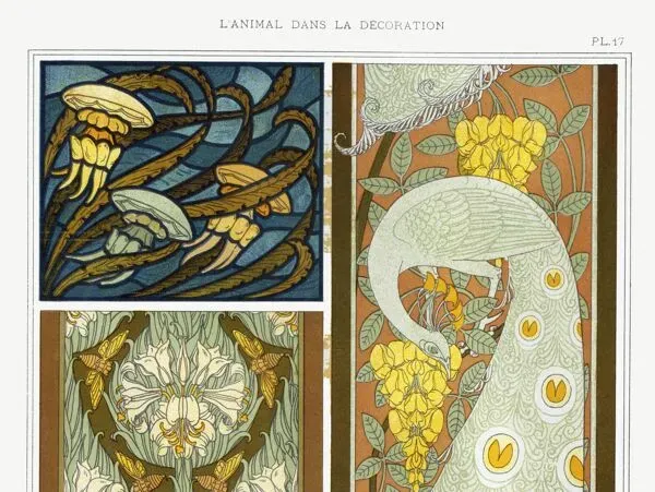 Illustration numéro 3 du produit Affiche “Méduse et paon”, d’après une lithographie art nouveau de 1897