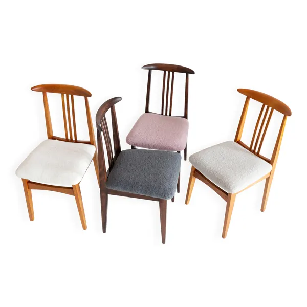 Illustration numéro 3 du produit Chaise en hêtre et tissu bouclé clair, design M. Zielinski, Europe, 1960s