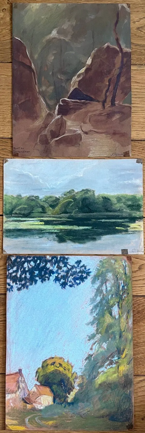 Illustration numéro 3 du produit Tableaux lot de 3 dessins d'Ed. Pannetier (1884-1965) étang Ville d'Avray F