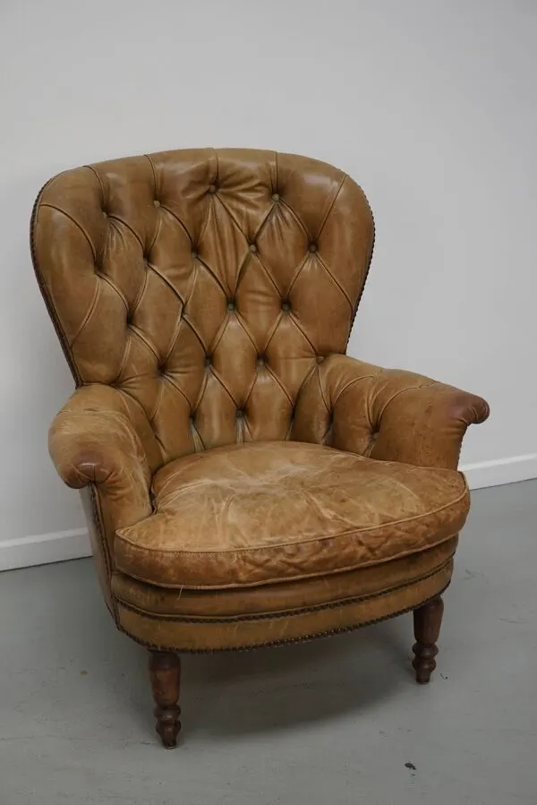 Illustration numéro 3 du produit Fauteuil club néerlandais vintage en cuir couleur cognac